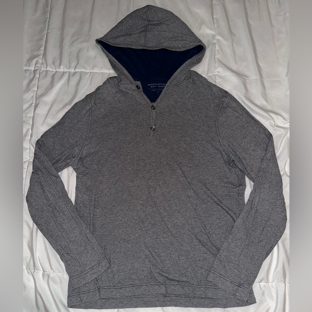 Banana Republic, Large, Grey, Long Sleeve Hooded Henley
